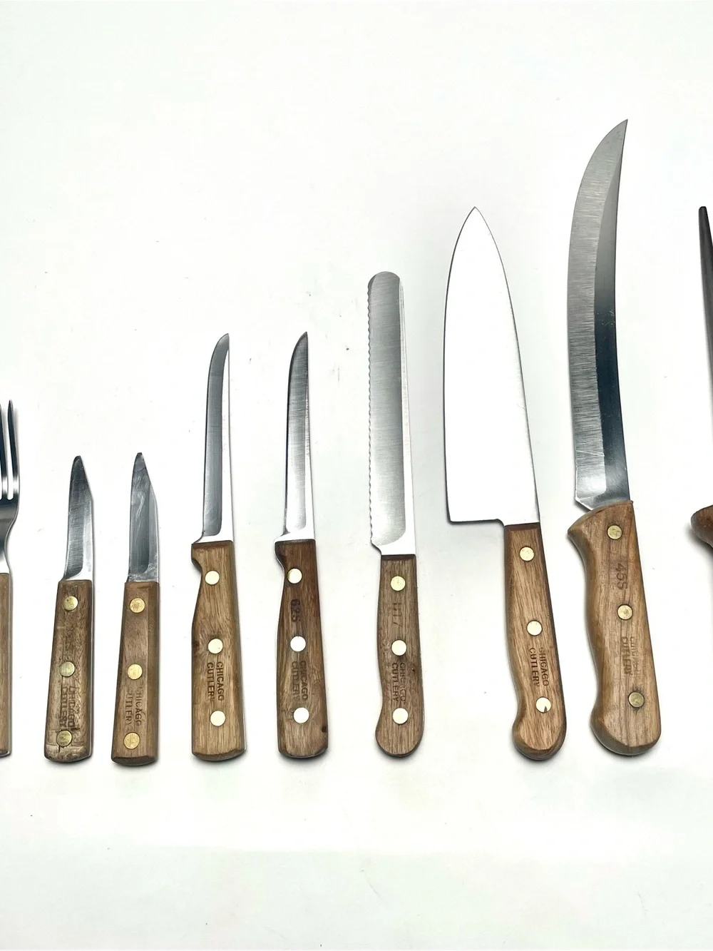 Vintage Chicago Cutlery 10 Piece Kitchen Knife, Fork & Block Set Walnut USA